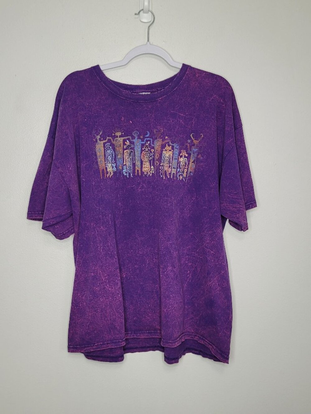 Vintage Aztec People Tie Dye Graphic Tee Purple artsy short sleeve shirt